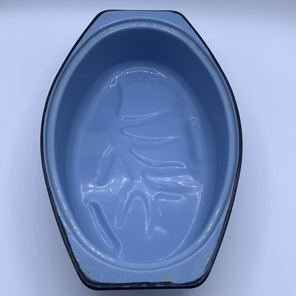 Vintage Black & Robin Egg Blue Small Enamel Roasting Pan with Lid - Picture 7 of 13